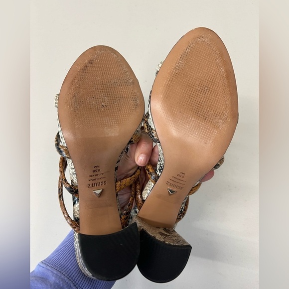 Schutz Anthropologie Python Snake Print Strappy Sandals Size 8.5 - Picture 5 of 7